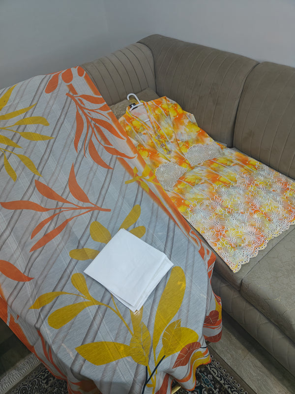 Cambric embroidered boring work 4 piece