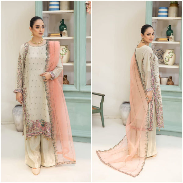 Rs5,550/- only chiffon fabric shirt with organza fabric embroidered dupata with trouser sizes small med large Xl available…